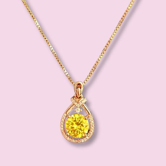 Sterling Silver 18k Rose Gold Plated Necklace with Yellow Zirconia Stone - Picture 6 of 7